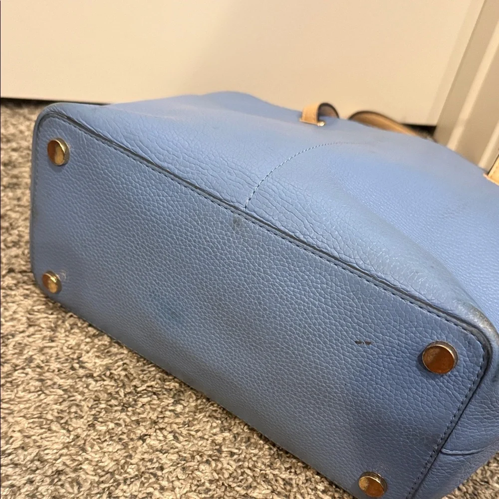 Michael Kors Blue Tote Tan Handles leather beach purse handbag designer sky - Picture 6 of 9